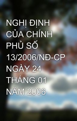 NGHỊ ĐỊNH CỦA CHÍNH PHỦ SỐ 13/2006/NĐ-CP NGÀY 24 THÁNG 01 NĂM 2006